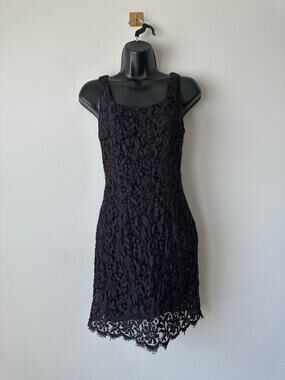 Vintage Y2K Ann Taylor Black Beaded Lace Sheath Cocktail Dress Goth Size 6P
